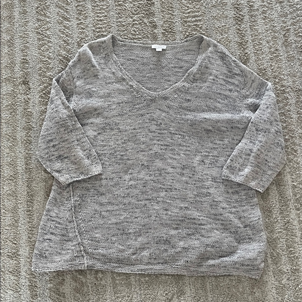 Pure Jill Gray V-Neck Lightweight Timeless Cotton Sweater Large